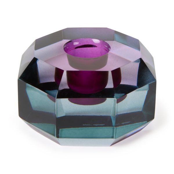Faceted Octagon Crystal Candleholder - Blue/ Lilac