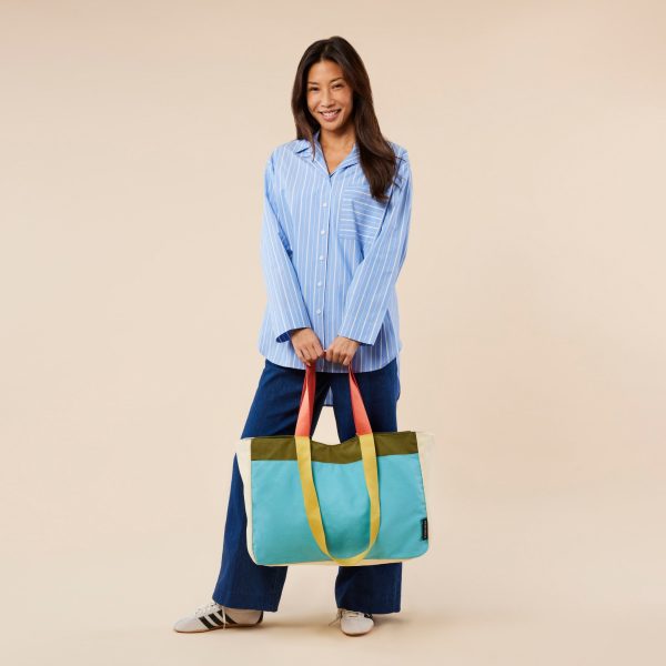 Colorful Oversized Cotton Canvas Tote Bag - Blue