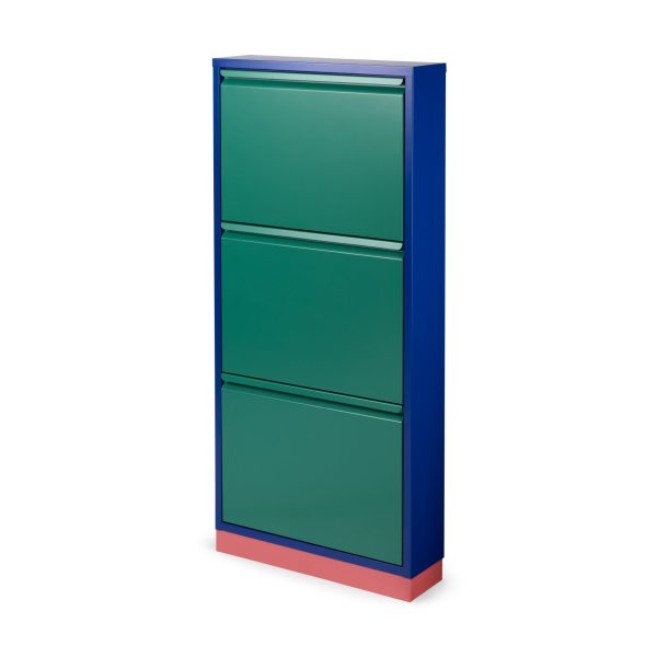 3-Drawer Shoe Rack & Storage Cabinet - Blue/ Green