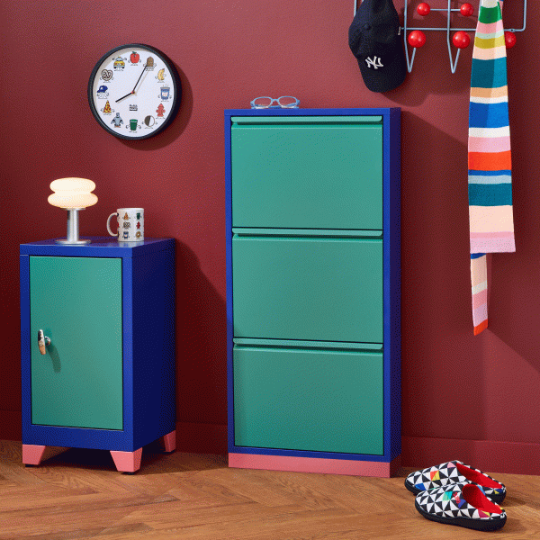 3-Drawer Shoe Rack & Storage Cabinet - Blue/ Green