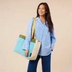 Colorful Oversized Cotton Canvas Tote Bag - Blue