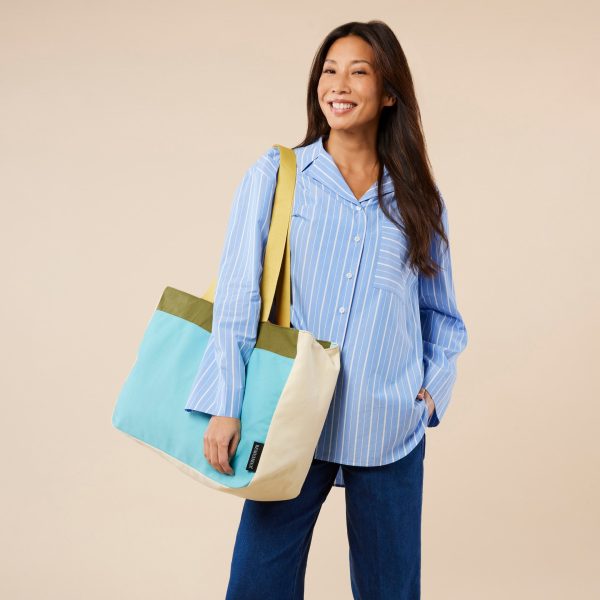 Colorful Oversized Cotton Canvas Tote Bag - Blue