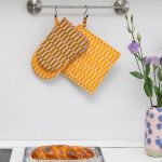 Reversible Pattern Oven Mitt & Potholder - Set of 2 - Pink/ Yellow