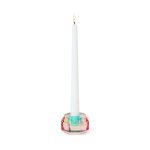 Faceted Octagon Crystal Candleholder - Peach/ Teal