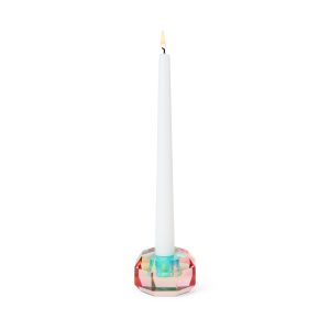 Faceted Octagon Crystal Candleholder - Peach/ Teal