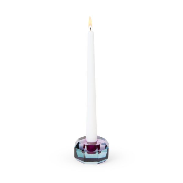 Faceted Octagon Crystal Candleholder - Blue/ Lilac