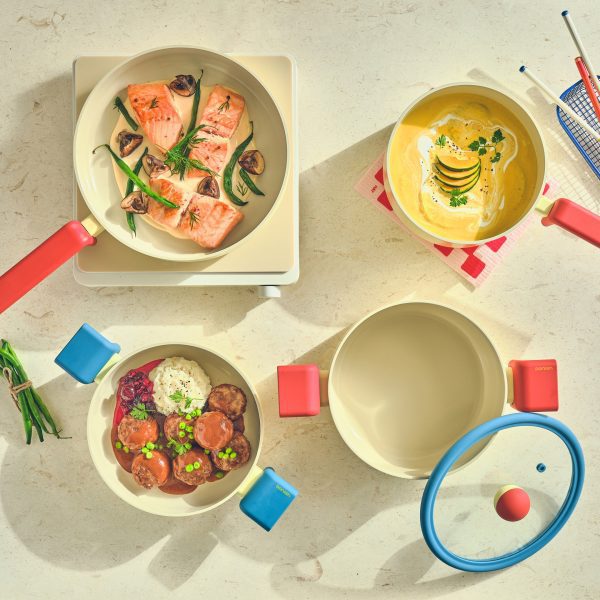Geometric Non-Stick Cookware - Yellow/ Blue