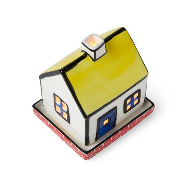 House Ceramic Tea Light Holder - Yellow